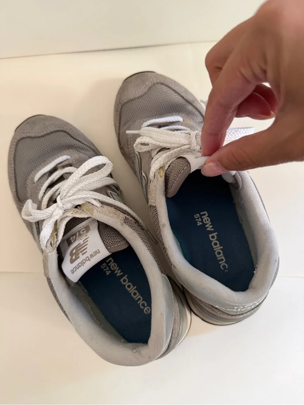 New Balance Women’s 574 Grey and White Lace-Up Sneakers